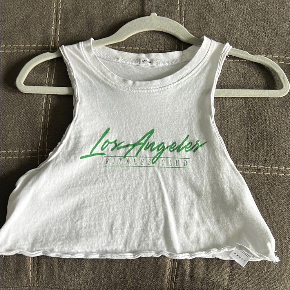 White Crop Top with Green Print